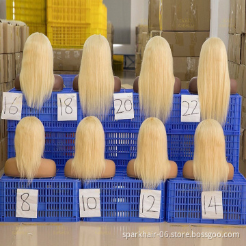 Top Quality Raw Hair Preplucked Glueless 40 Inch Human Hair Blonde Full Lace Wig In Stock Light Color 613 Wigs